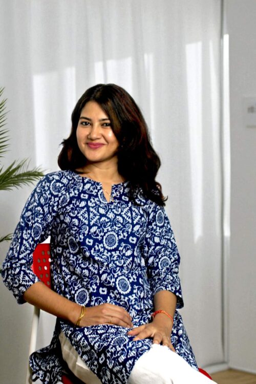 Indirae Navy Ethnic Motif Kurta Top