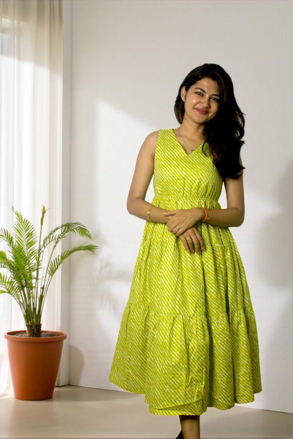 Liora - Lime Stripe Tiered Midi Dress - Image 2
