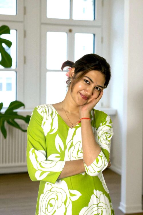 Florira – Lime Green Floral Long Kurta