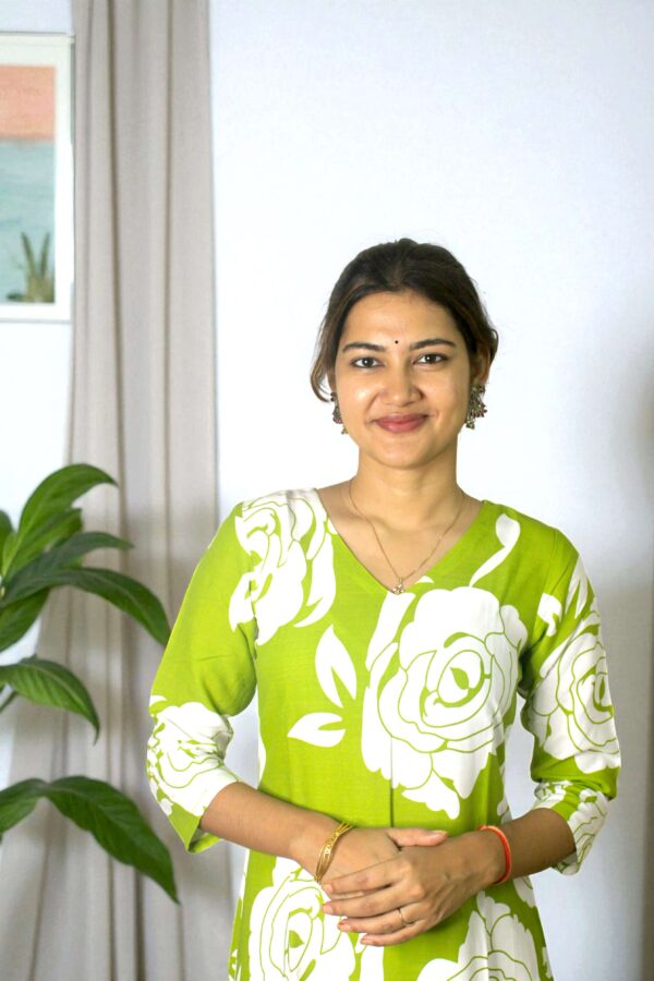 Florira – Lime Green Floral Long Kurta - Image 2