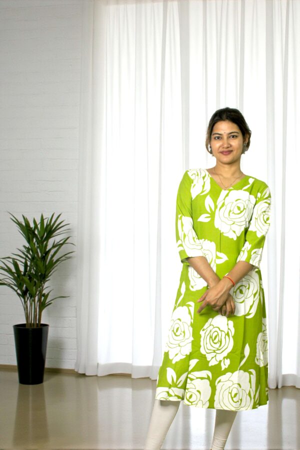 Florira – Lime Green Floral Long Kurta - Image 3