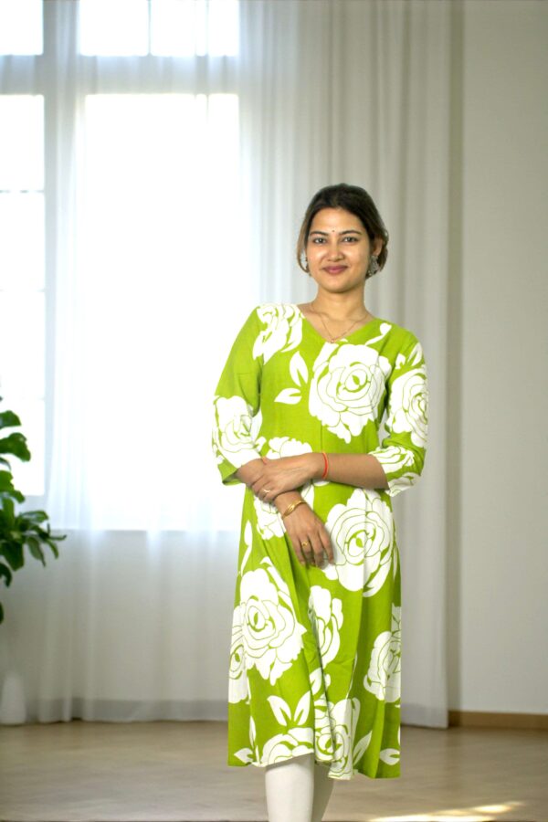 Florira – Lime Green Floral Long Kurta - Image 6