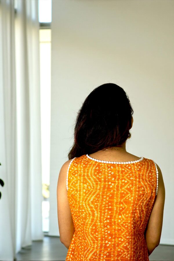 Saanviya – Orange Bandhani Print Long Kurta - Image 5