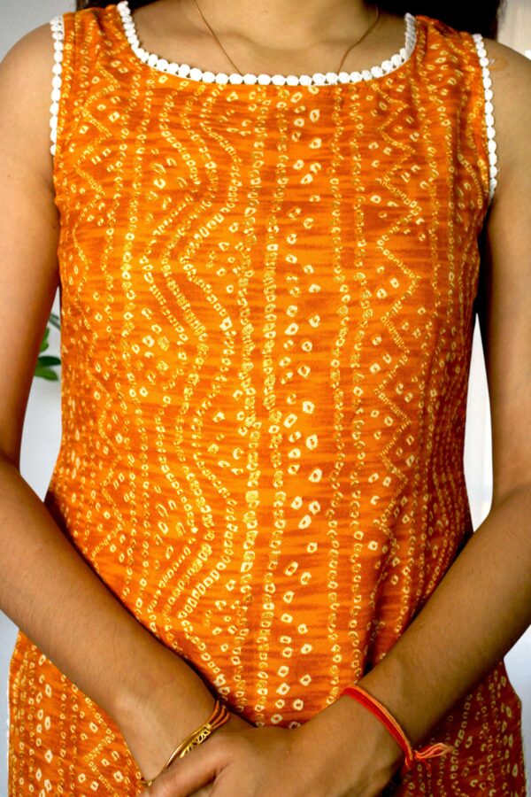 Saanviya – Orange Bandhani Print Long Kurta - Image 6