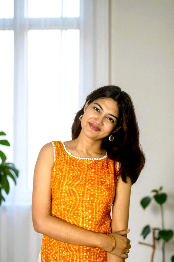 Saanviya – Orange Bandhani Print Long Kurta - Image 7