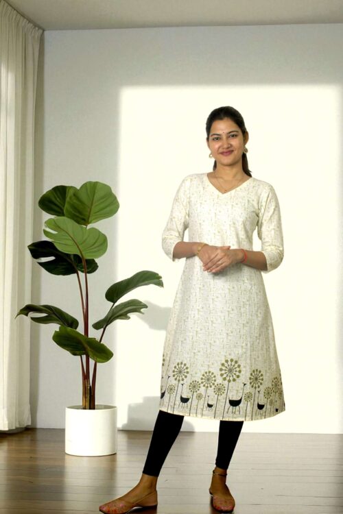 Ivryna – White Peacock Border Long Kurta
