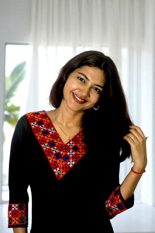 Shailika – Black Embroidered Neckline Long Kurta