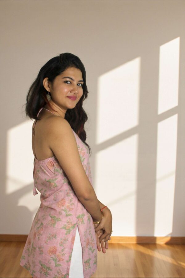Rosara - Pink Floral Halter Neck Kurta Top - Image 2