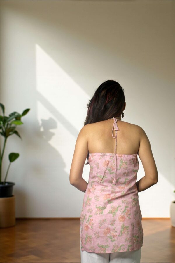 Rosara - Pink Floral Halter Neck Kurta Top - Image 5