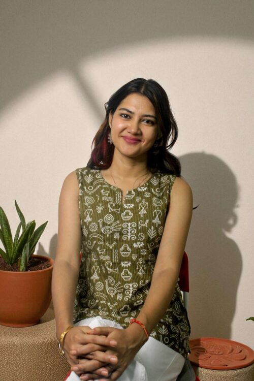 Trivana – Olive Warli Print Kurta Top