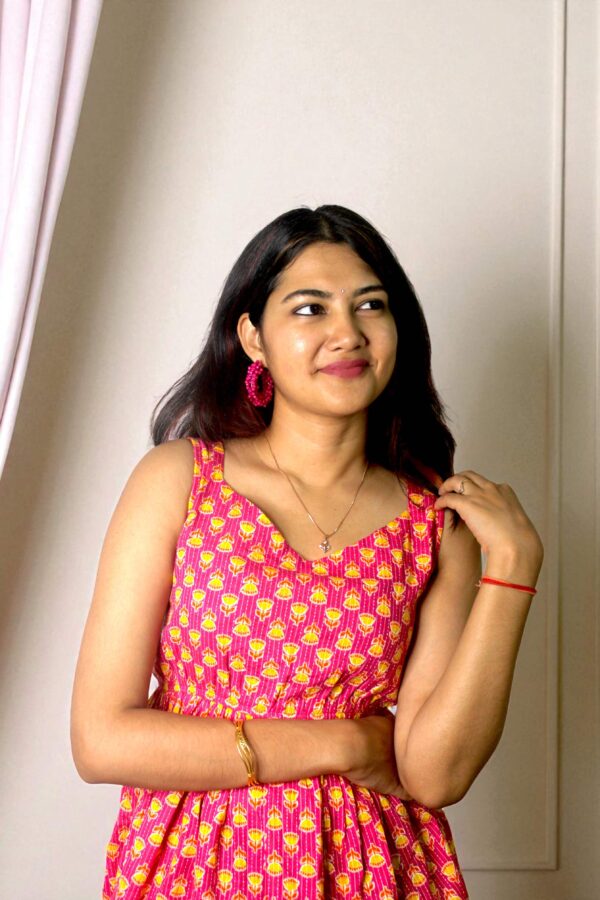 Lotara - Pink Lotus Print Peplum Kurta Top - Image 2