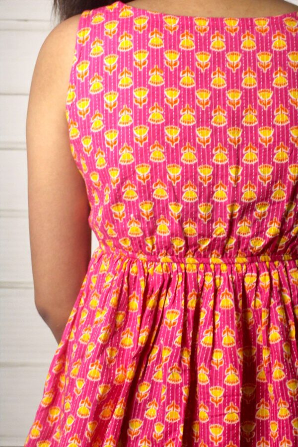 Lotara - Pink Lotus Print Peplum Kurta Top - Image 4