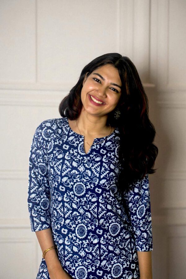 Indirae Navy Ethnic Motif Kurta Top - Image 2
