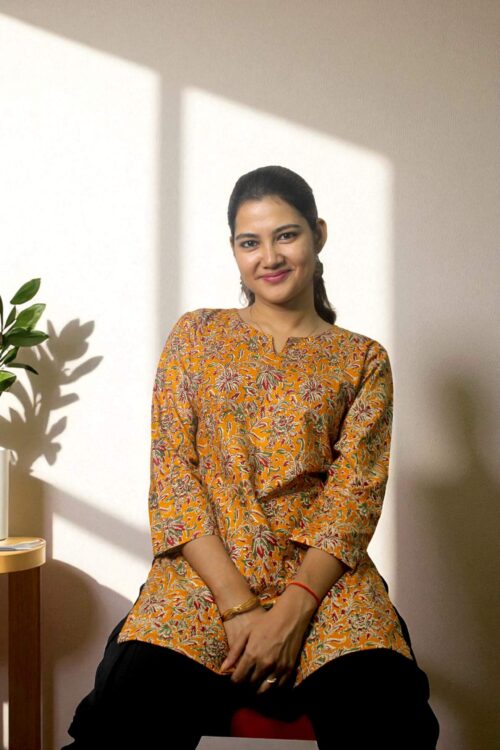 Aurelia – Mustard Floral Vine Kurta Top