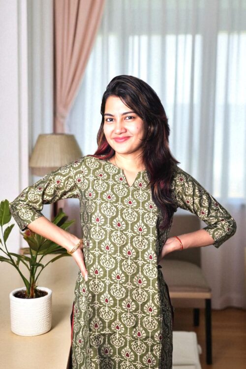 Sarvya – Olive Block Print Kurti
