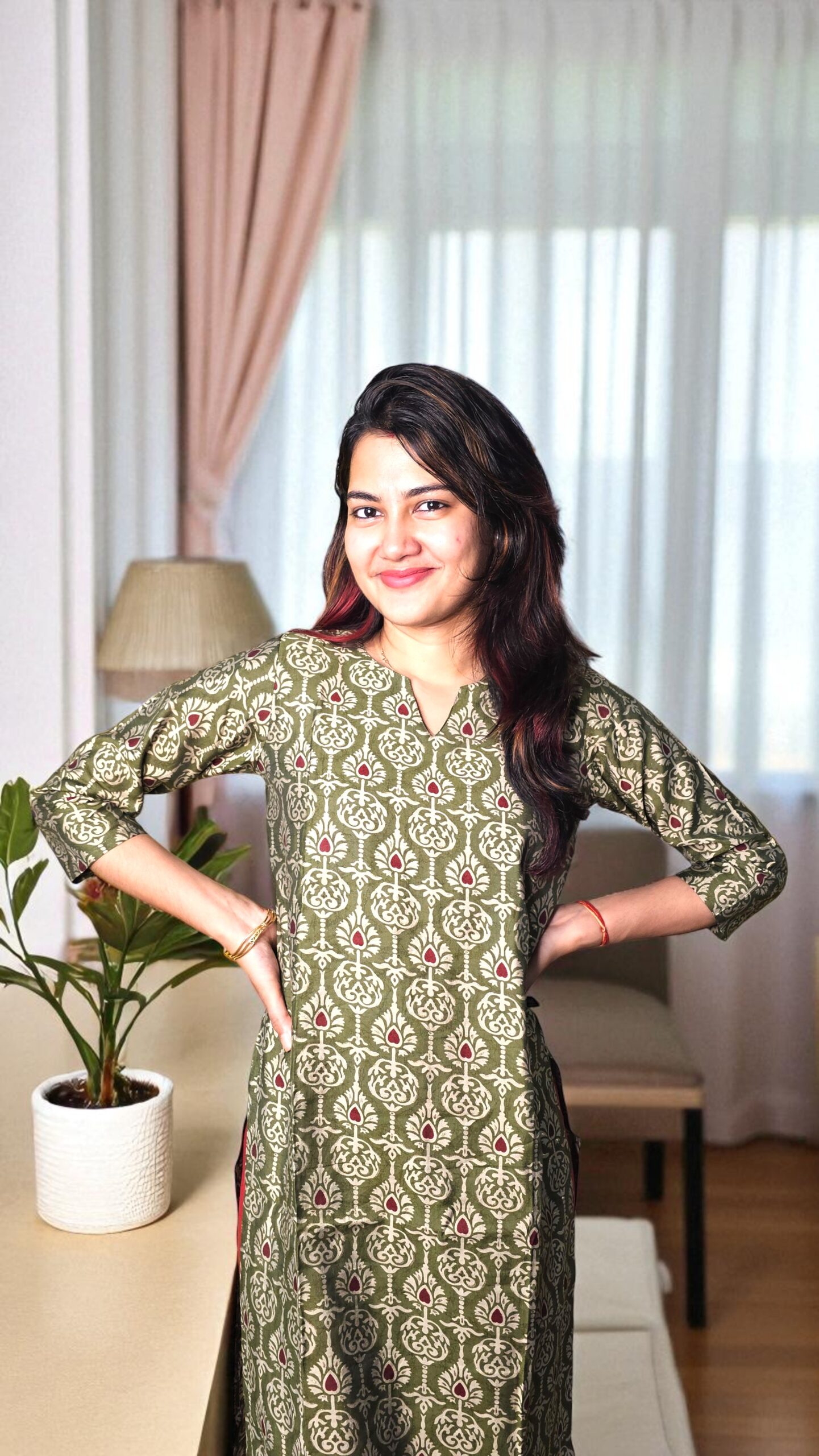 Sarvya – Olive Block Print Kurti