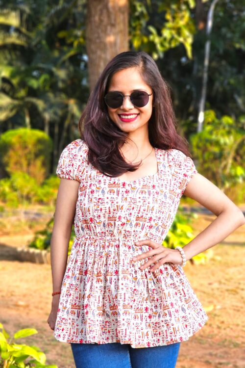 Tanti Tribal Tale Puff-Sleeve Peplum Top