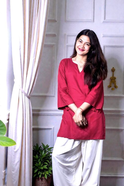 Yavika – Crimson Solid Kurta with Farsi Salwar Co-ord Set