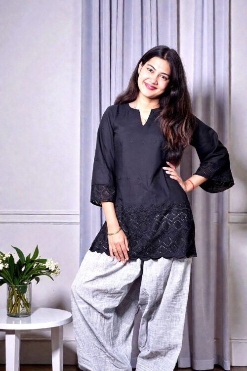 Iverna – Black Embroidered Kurta with Khadi Farsi Salwar Co-ord Set