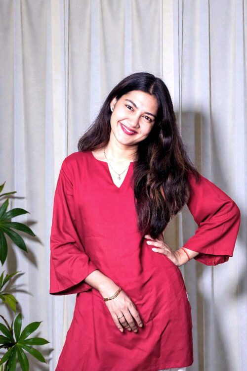 Rivana – Ruby Red Rayon Cotton Kurta Top