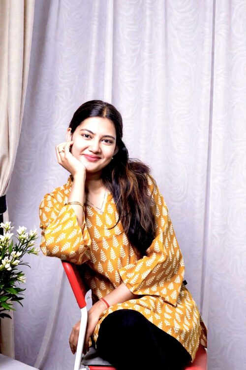 Elvina – Mustard Wheat Motif Cotton Top