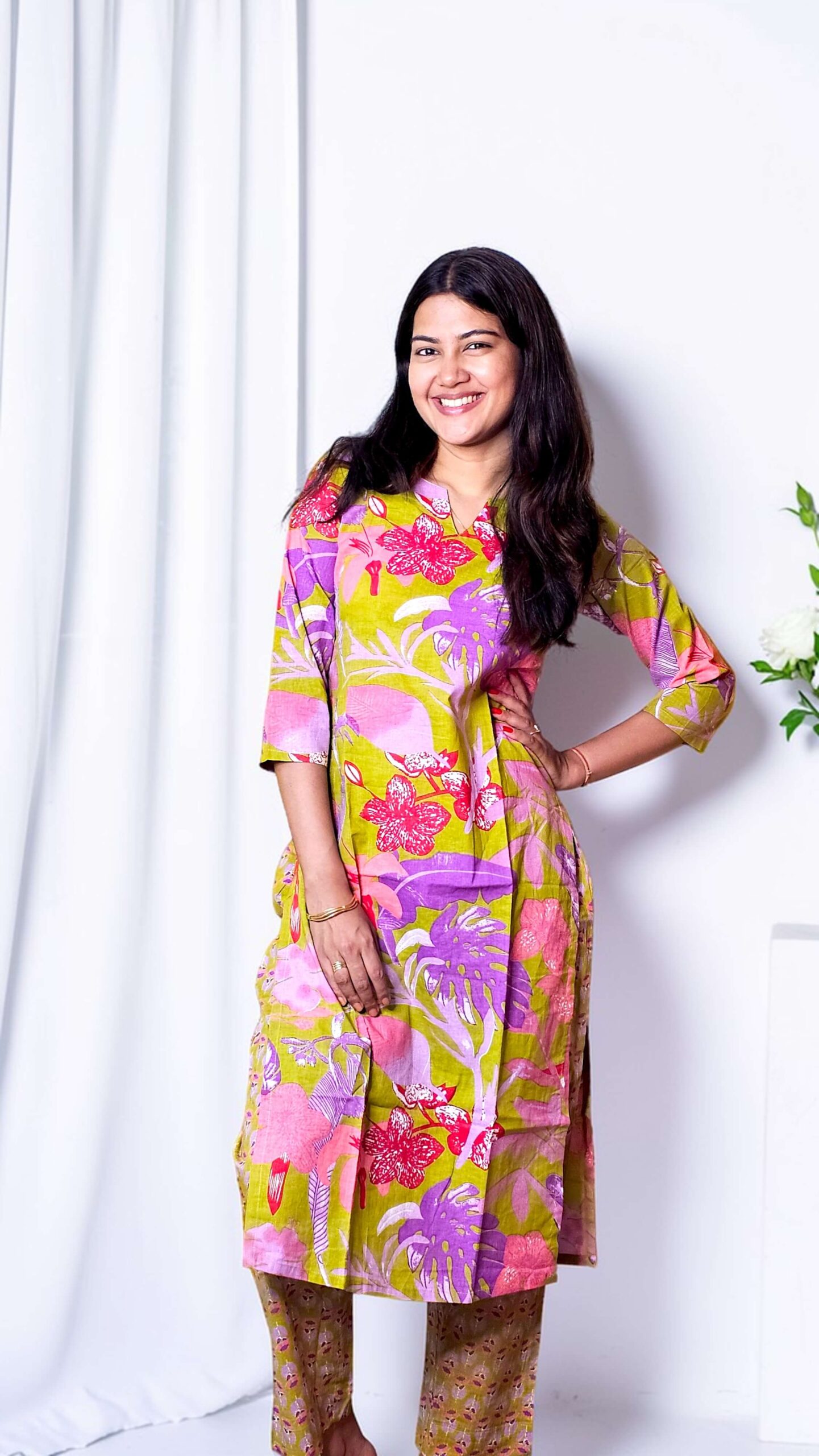 Kalvisha – Lime Bloom Premium Cotton Straight Co-ord Set