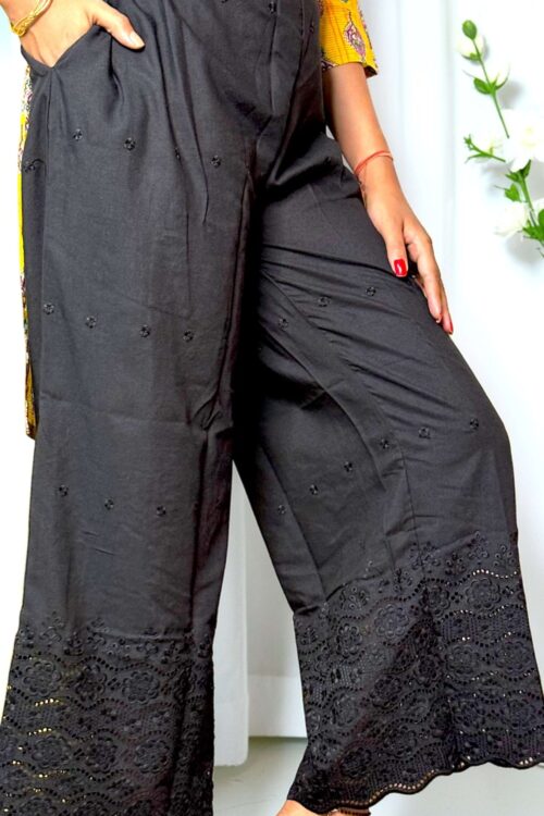 Ruhira – Black Embroidered Cotton Plazo