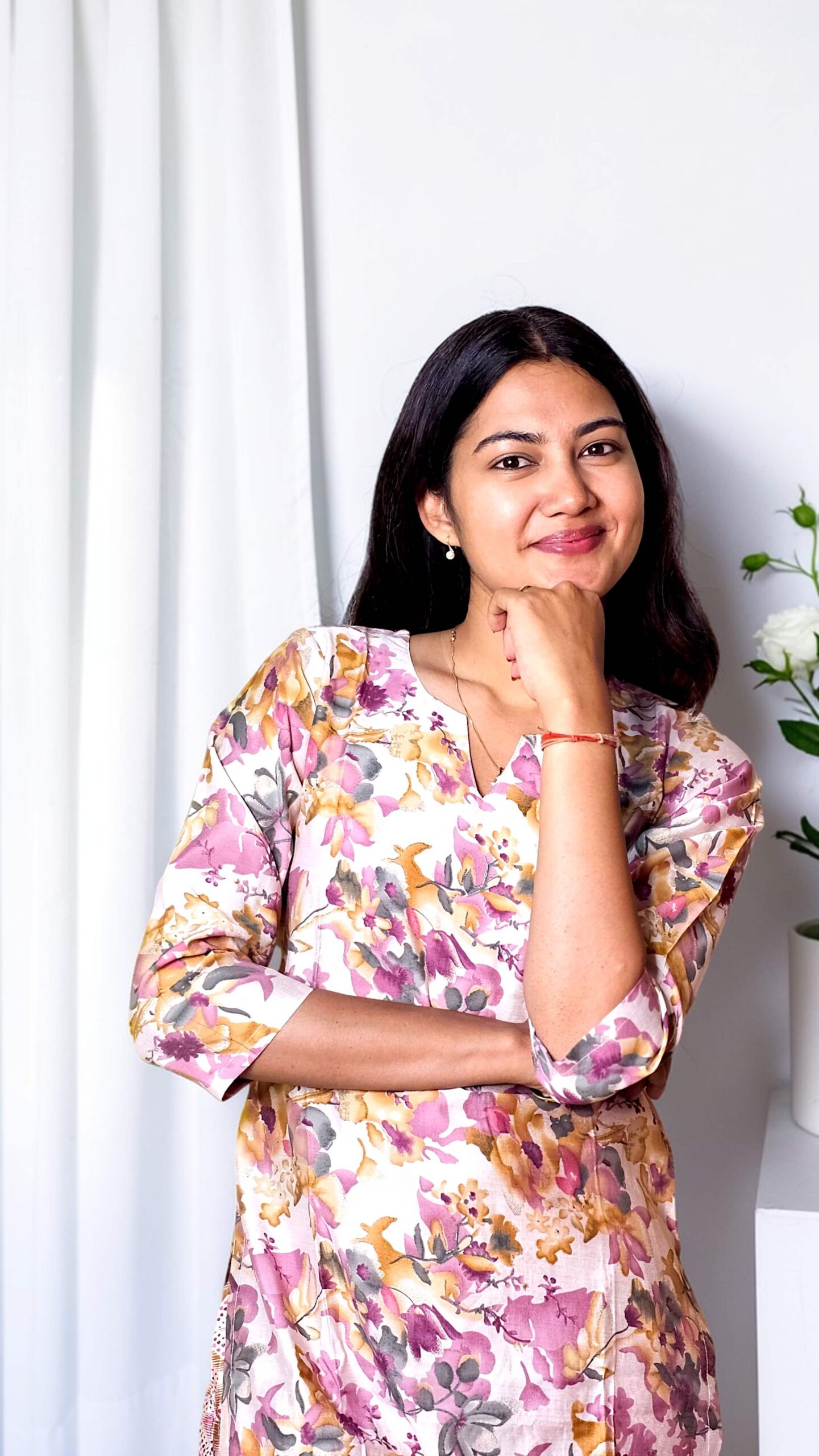 Vareesha – Blush Floral Chanderi Foil Straight Co-ord Set - Image 2