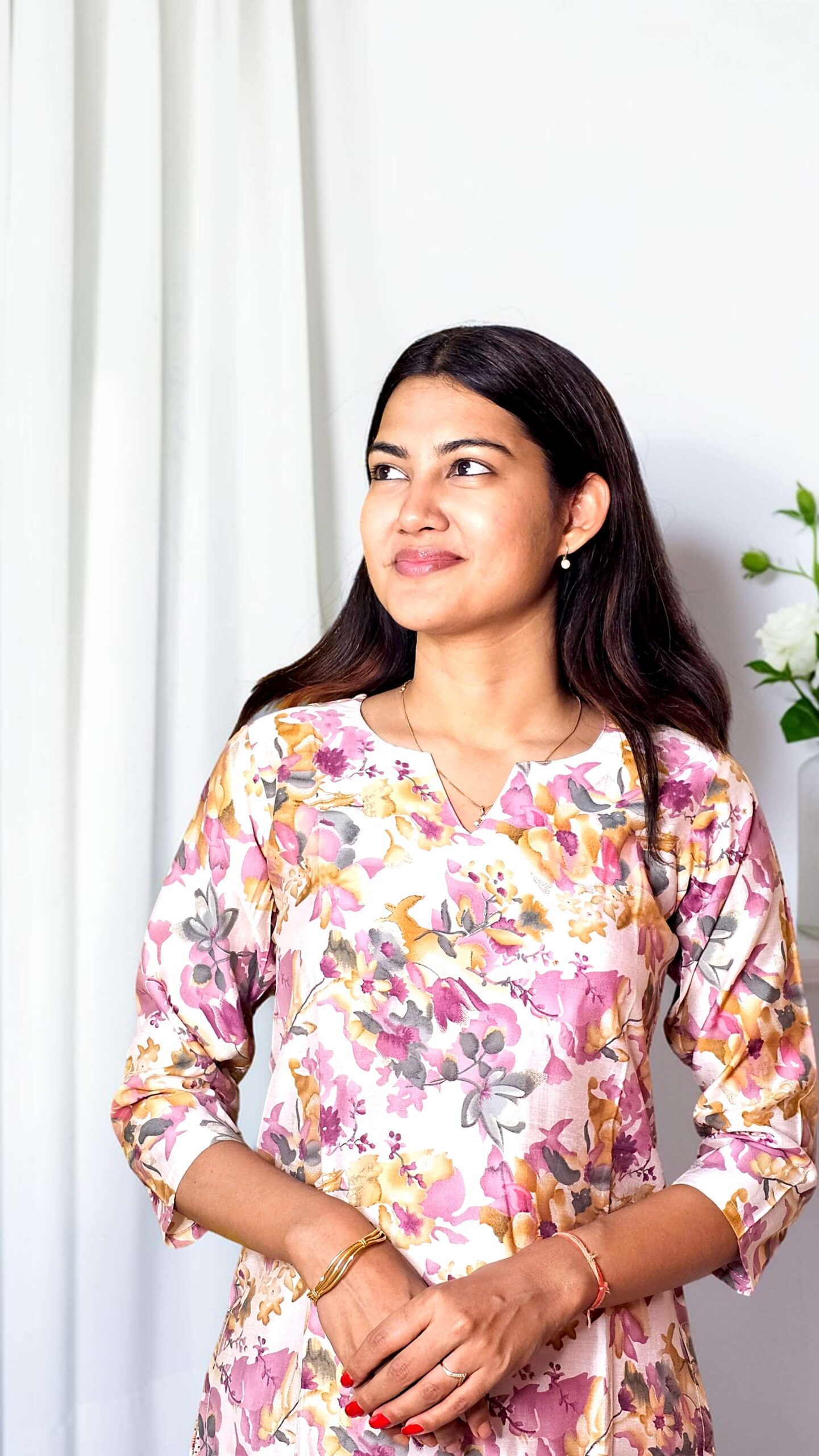 Vareesha – Blush Floral Chanderi Foil Straight Co-ord Set - Image 3