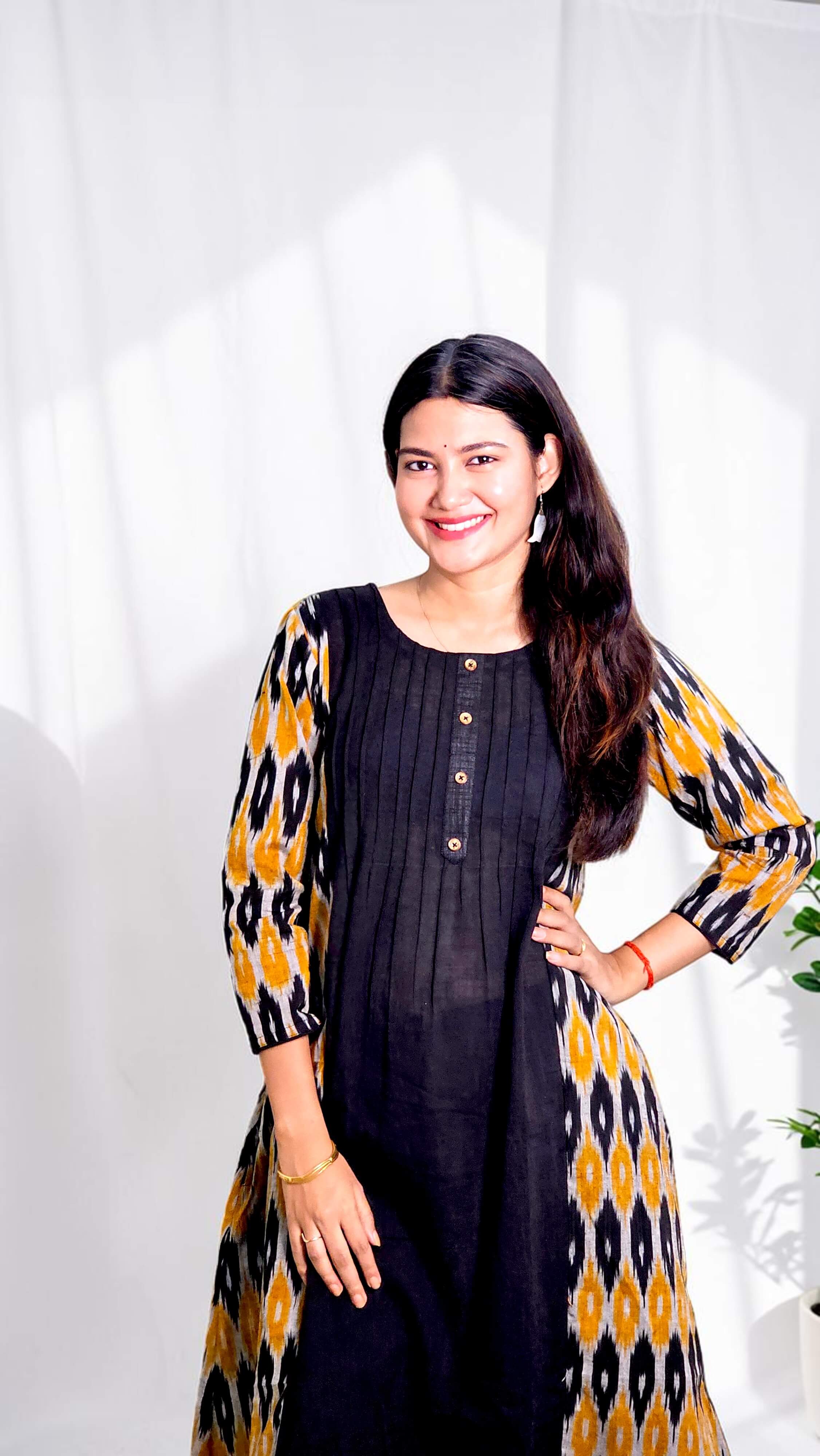 Raja Shree – Black Ikat Panel Khadi Kurta - Image 2