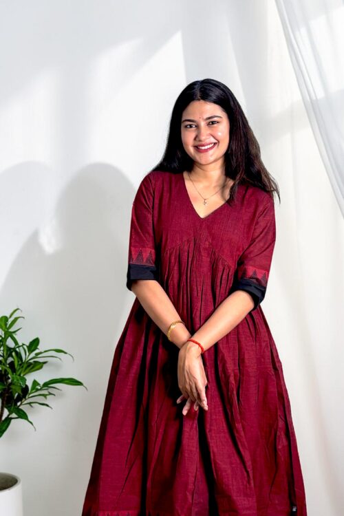 Raja Meher – Wine Khadi Flared Kurta