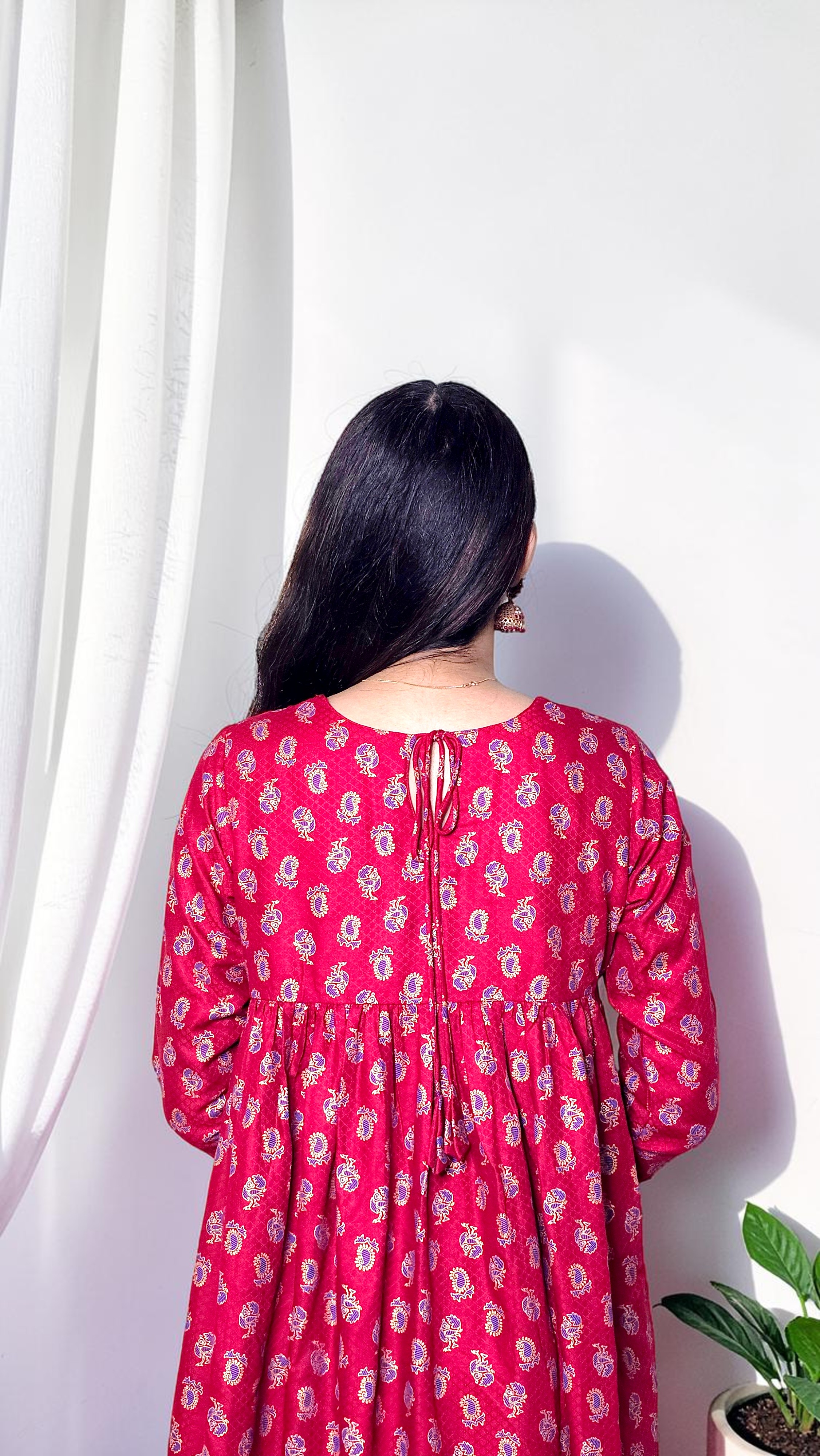 Pahili Raja – Ruby Red Printed Flared Kurta - Image 3