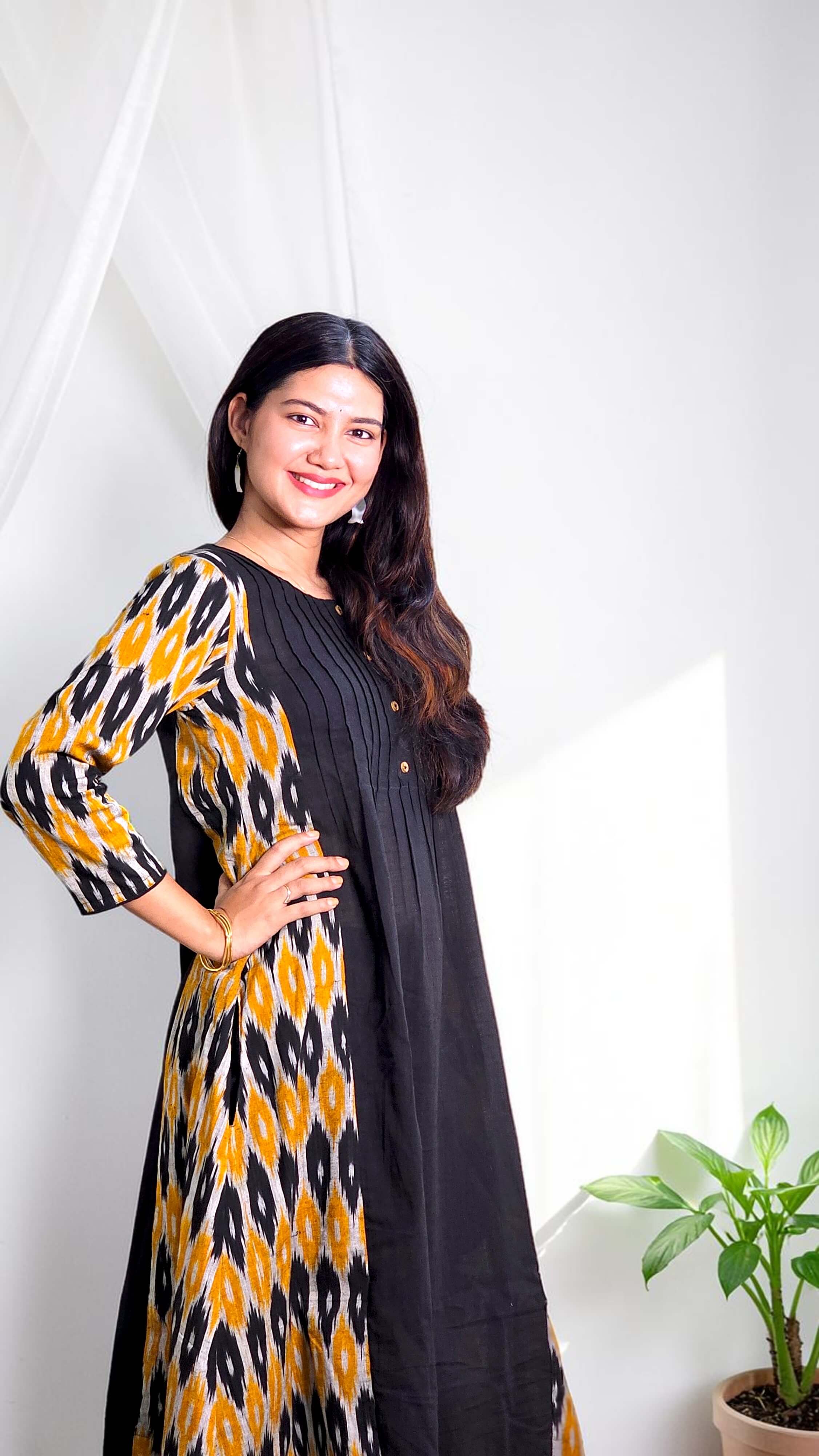Raja Shree – Black Ikat Panel Khadi Kurta - Image 3