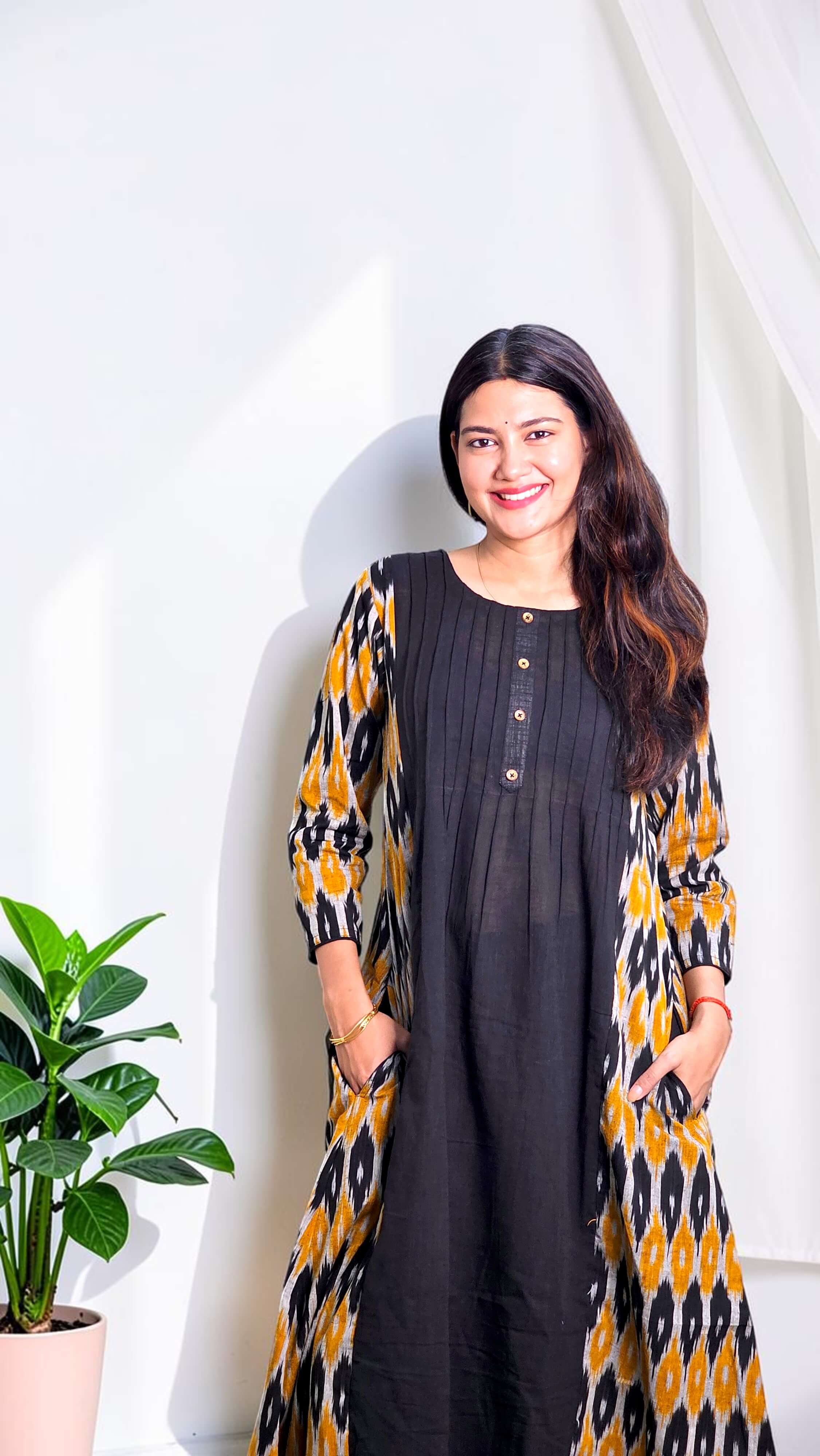 Raja Shree – Black Ikat Panel Khadi Kurta - Image 4