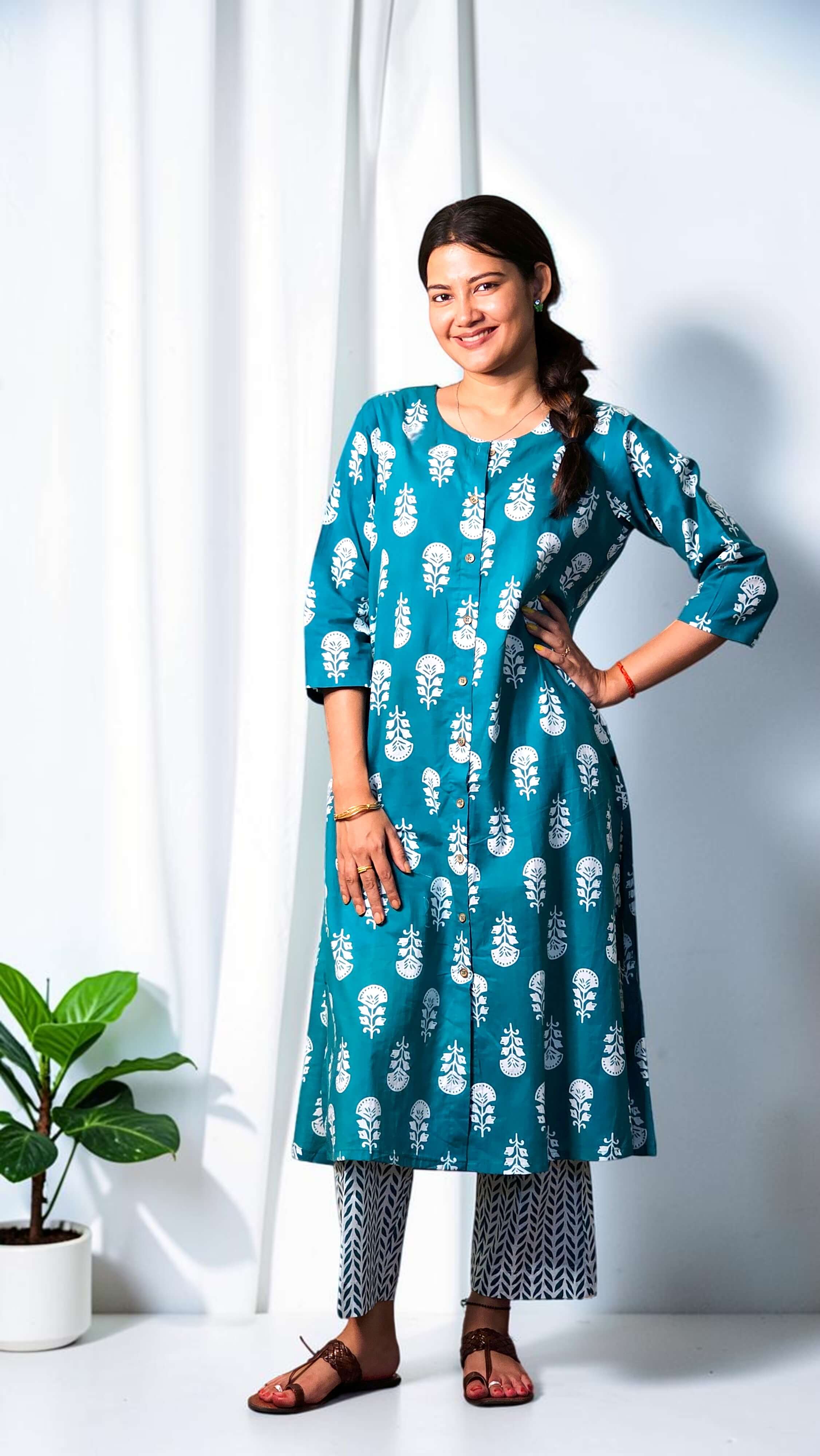 Zariya – Teal Bloom Cotton Co-Ord Set
