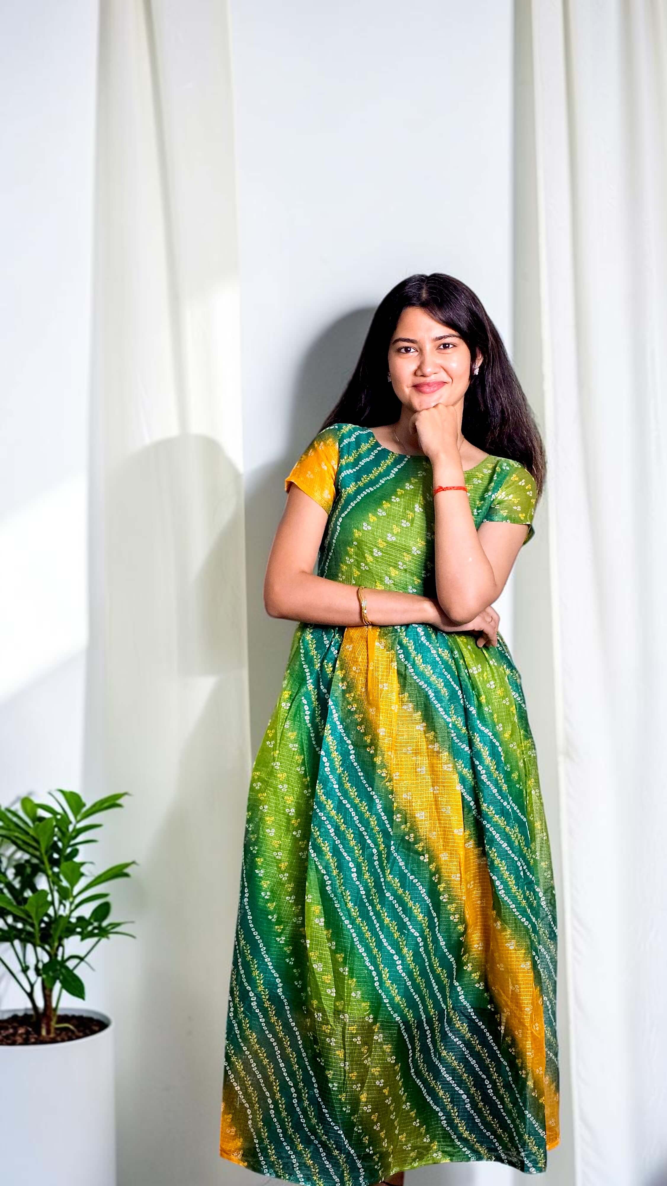 Raja Ira – Green Bandhani Flared Maxi Dress - Image 2
