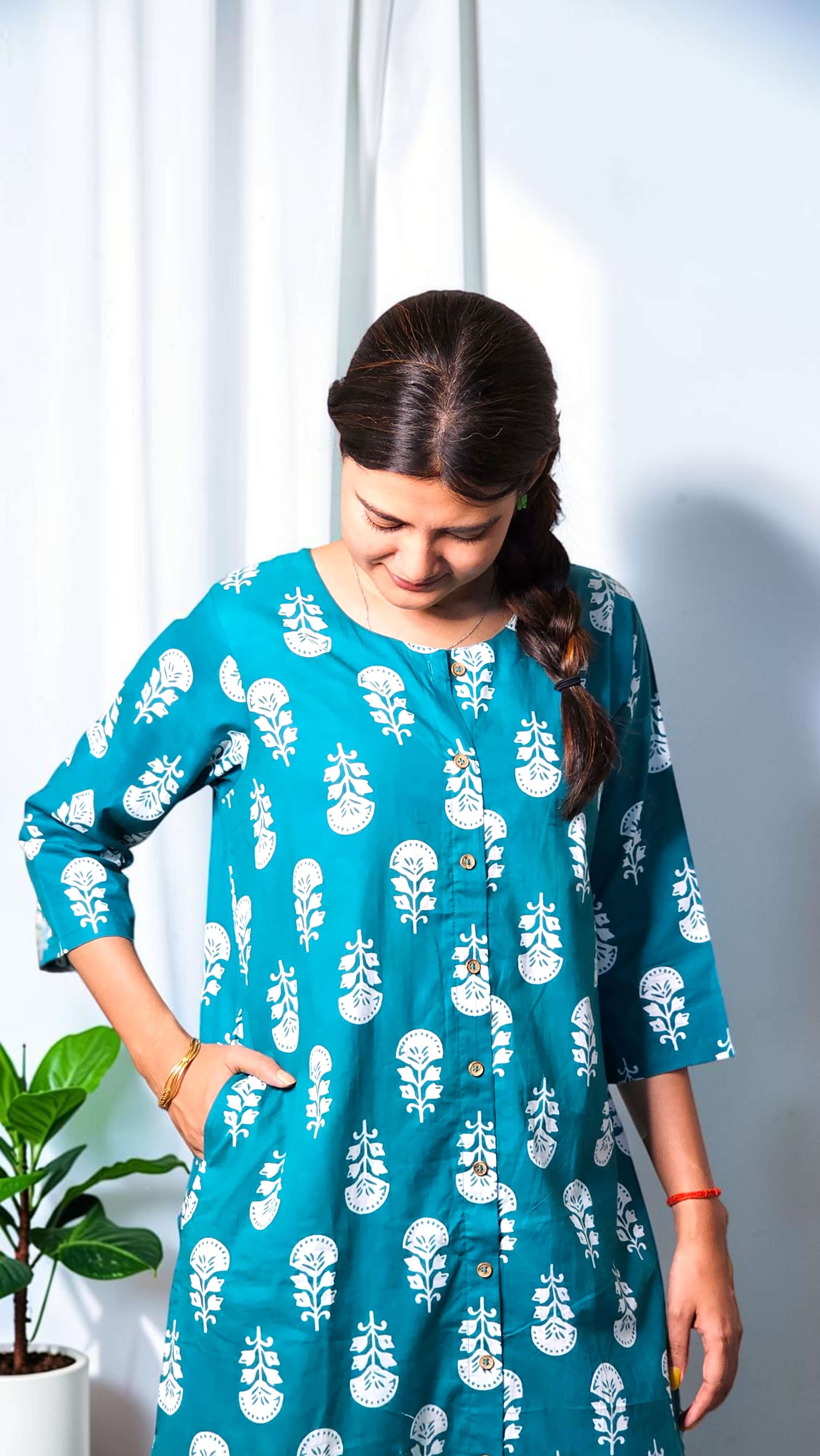 Zariya – Teal Bloom Cotton Co-Ord Set - Image 2