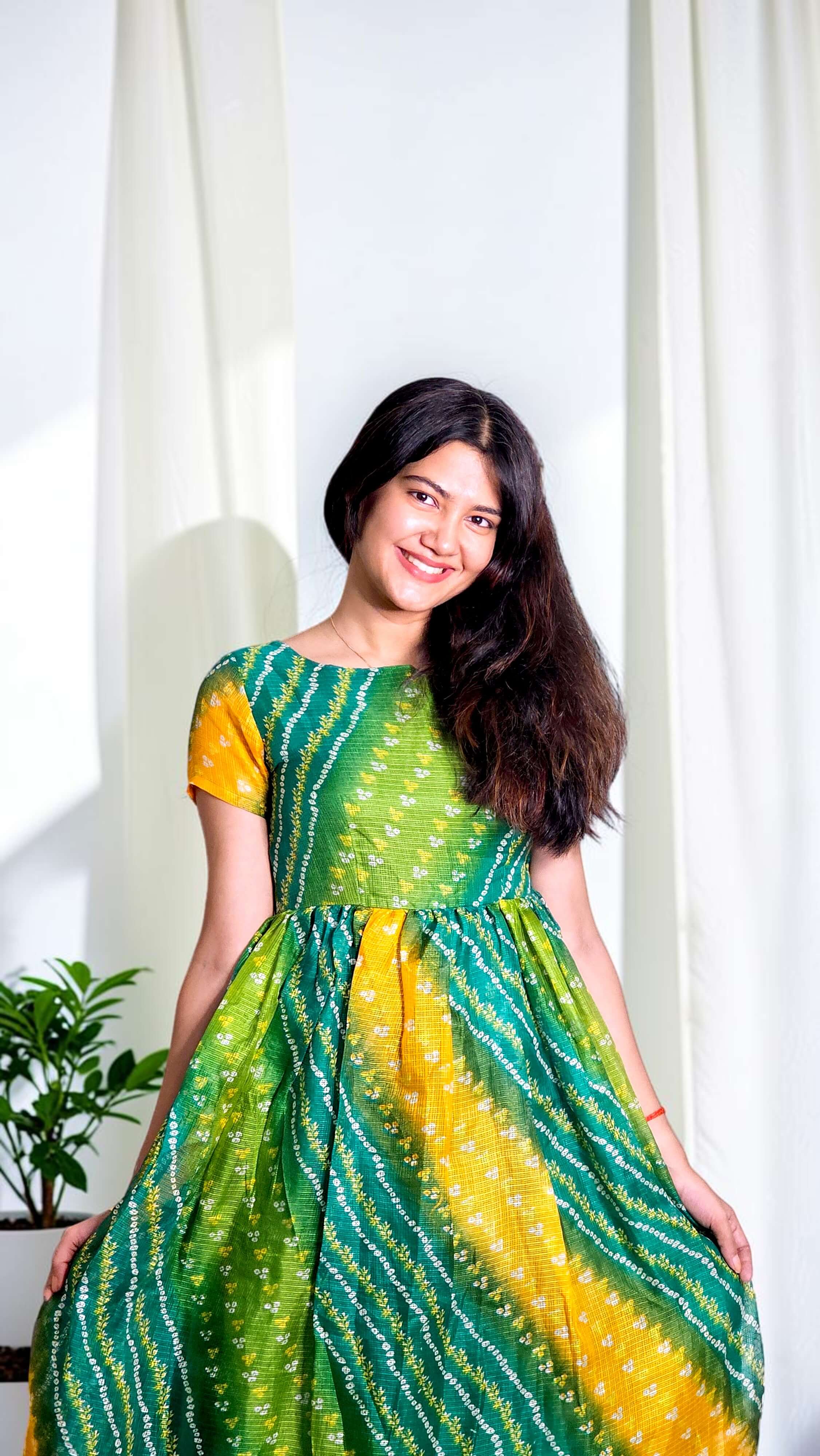 Raja Ira – Green Bandhani Flared Maxi Dress - Image 4