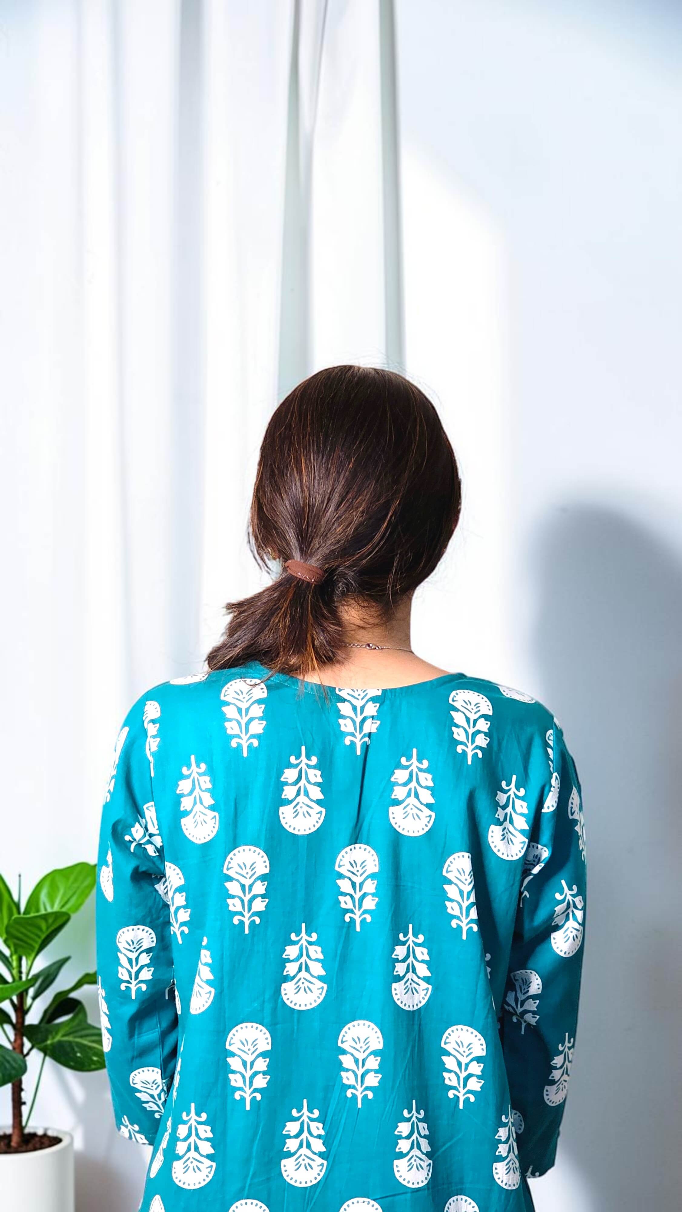 Zariya – Teal Bloom Cotton Co-Ord Set - Image 4
