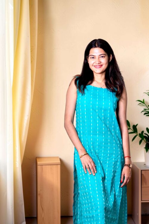 Avyra – Turquoise Katha Cotton Sleeveless Kurta