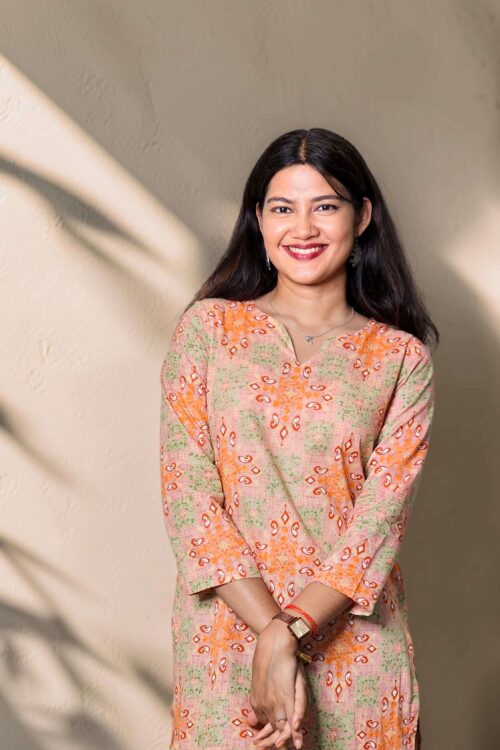 Aarini – Peach Green Printed Cotton Kurta Top