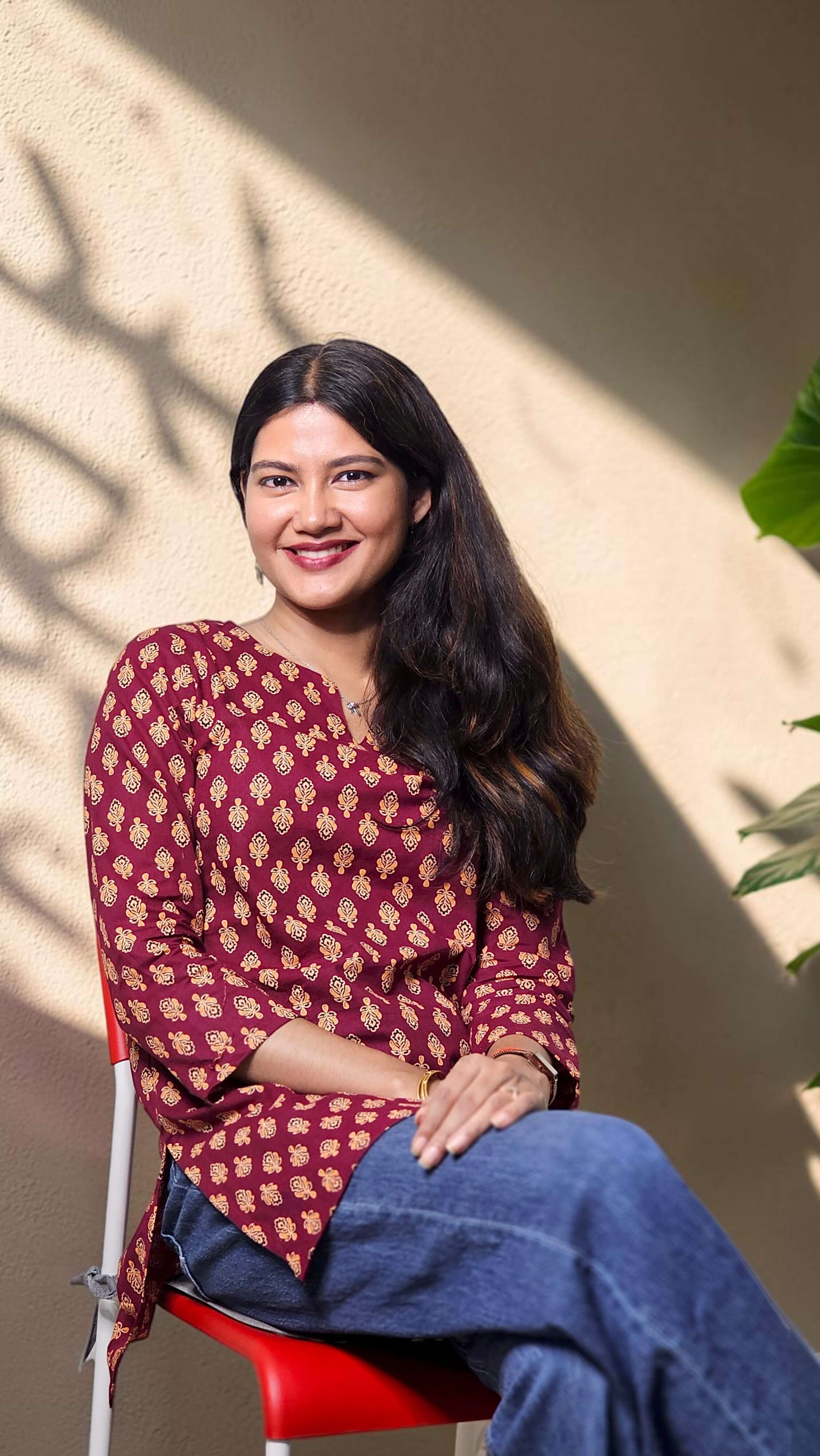 Mehira – Maroon Floral Motif Cotton Kurta Top
