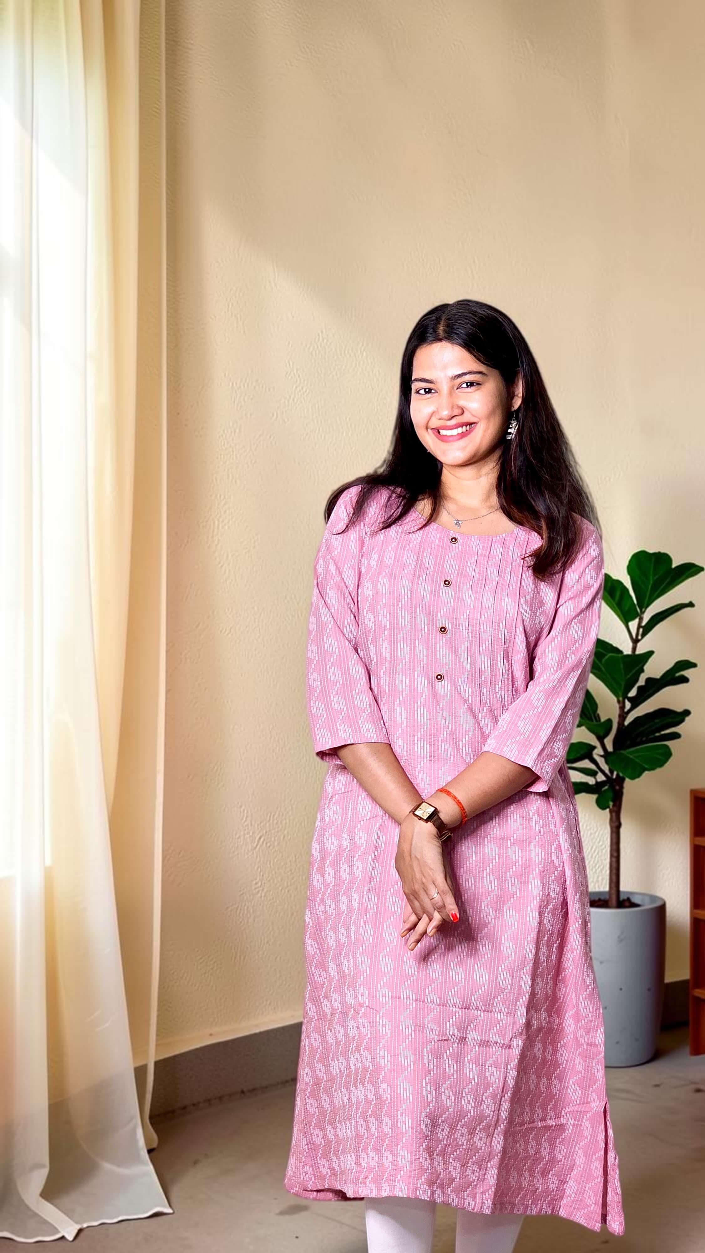 Nayra – Pink Katha Cotton A-Line Kurta - Image 2