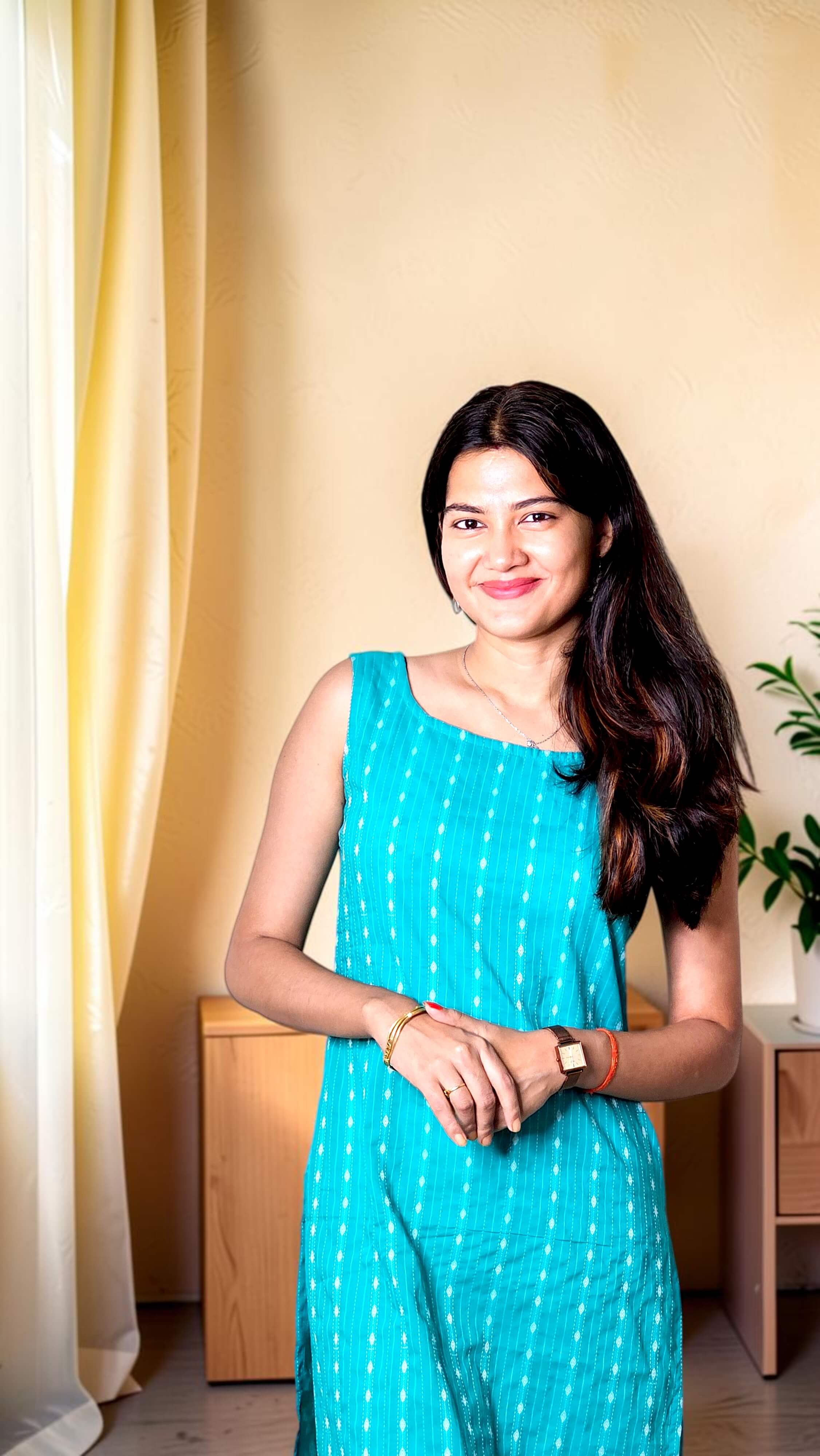 Avyra – Turquoise Katha Cotton Sleeveless Kurta - Image 2