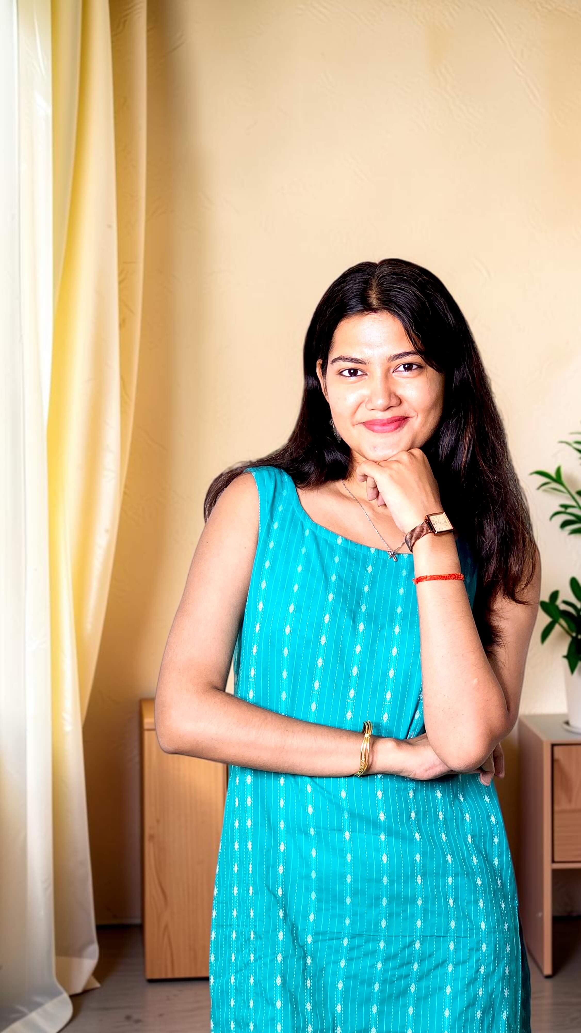 Avyra – Turquoise Katha Cotton Sleeveless Kurta - Image 3