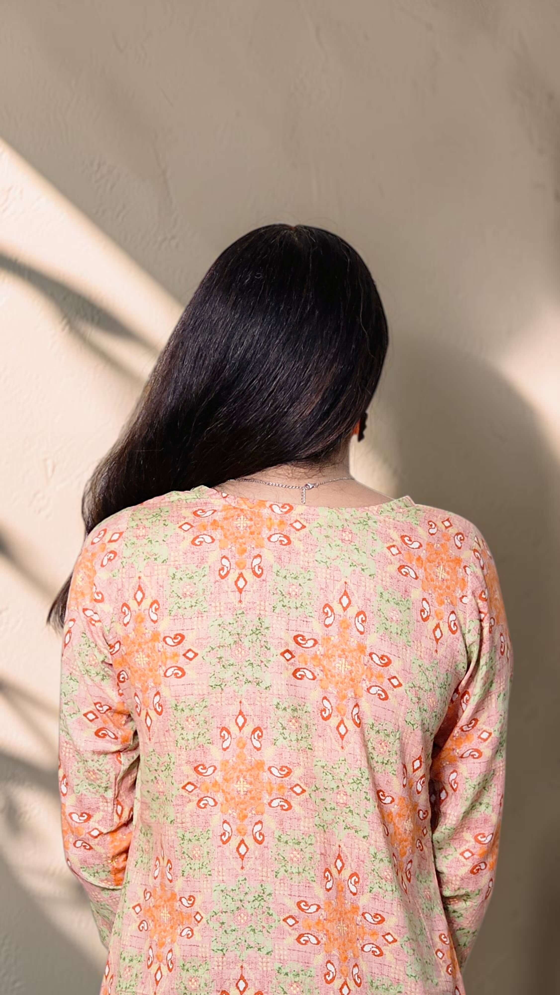 Aarini – Peach Green Printed Cotton Kurta Top - Image 3