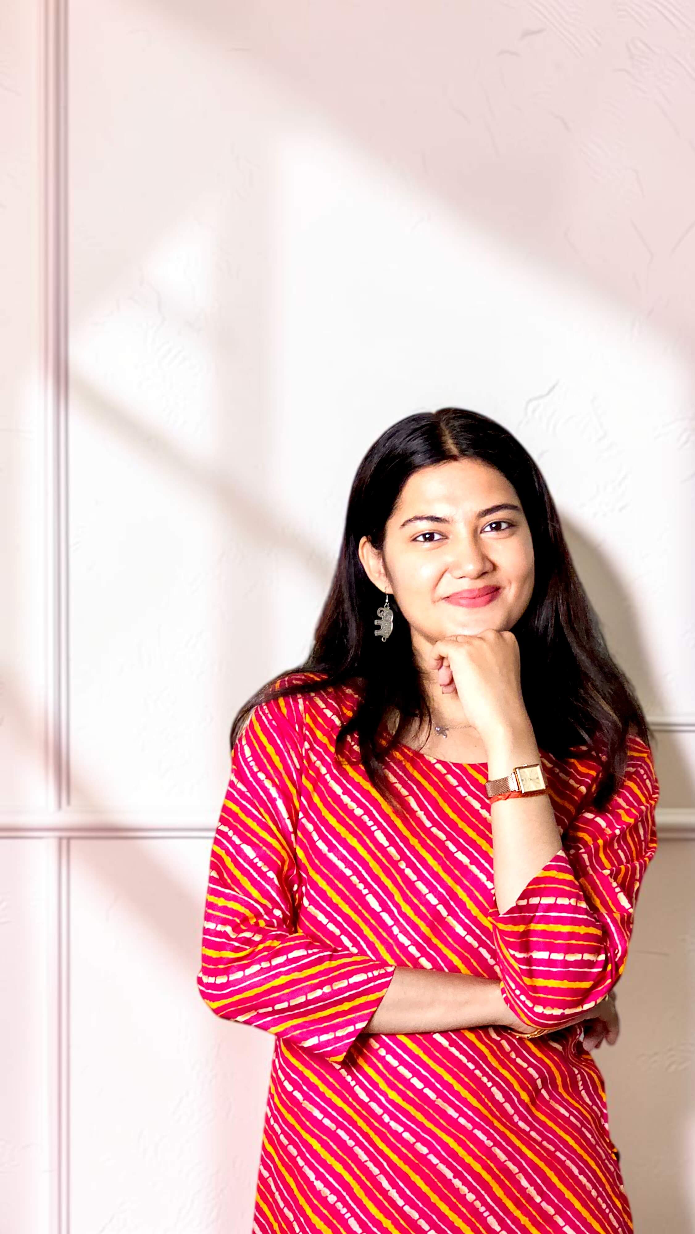 Zareva – Ruby Pink Diagonal Stripe Cotton Straight Kurta - Image 3