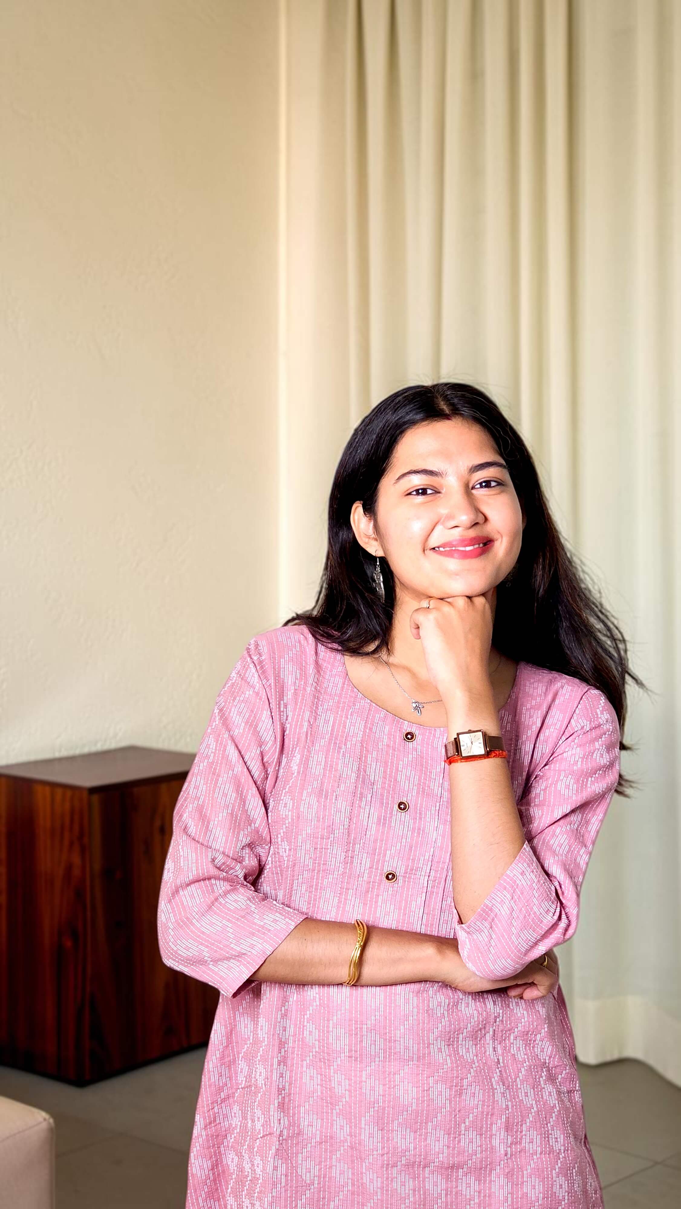 Nayra – Pink Katha Cotton A-Line Kurta - Image 4