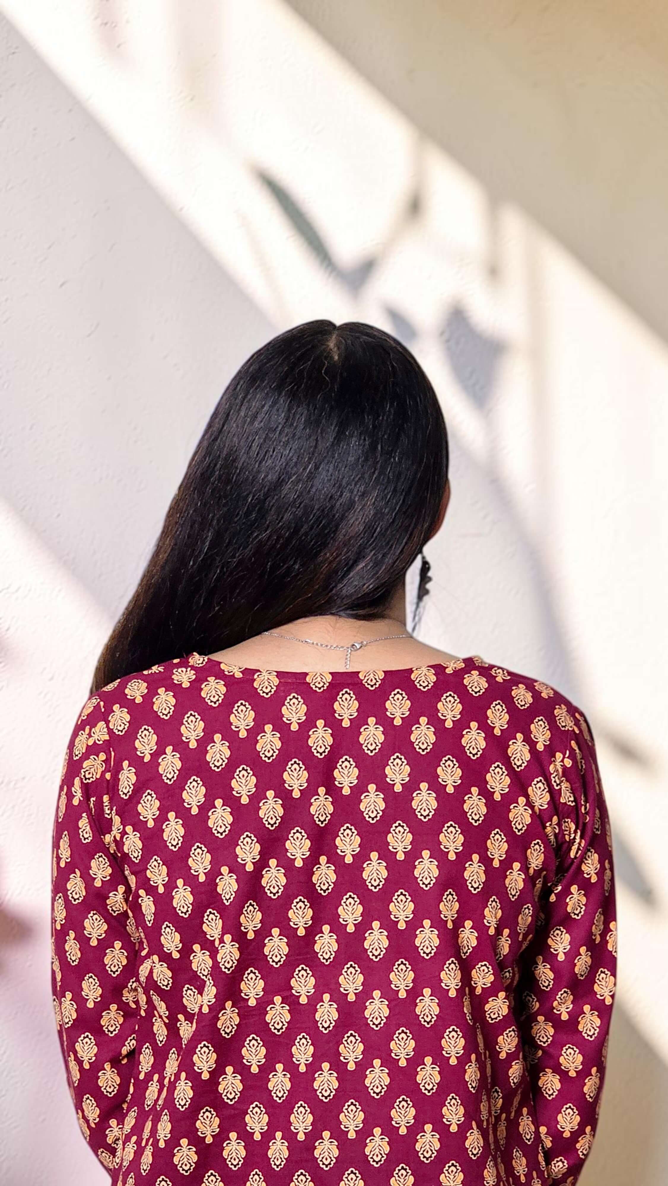 Mehira – Maroon Floral Motif Cotton Kurta Top - Image 4