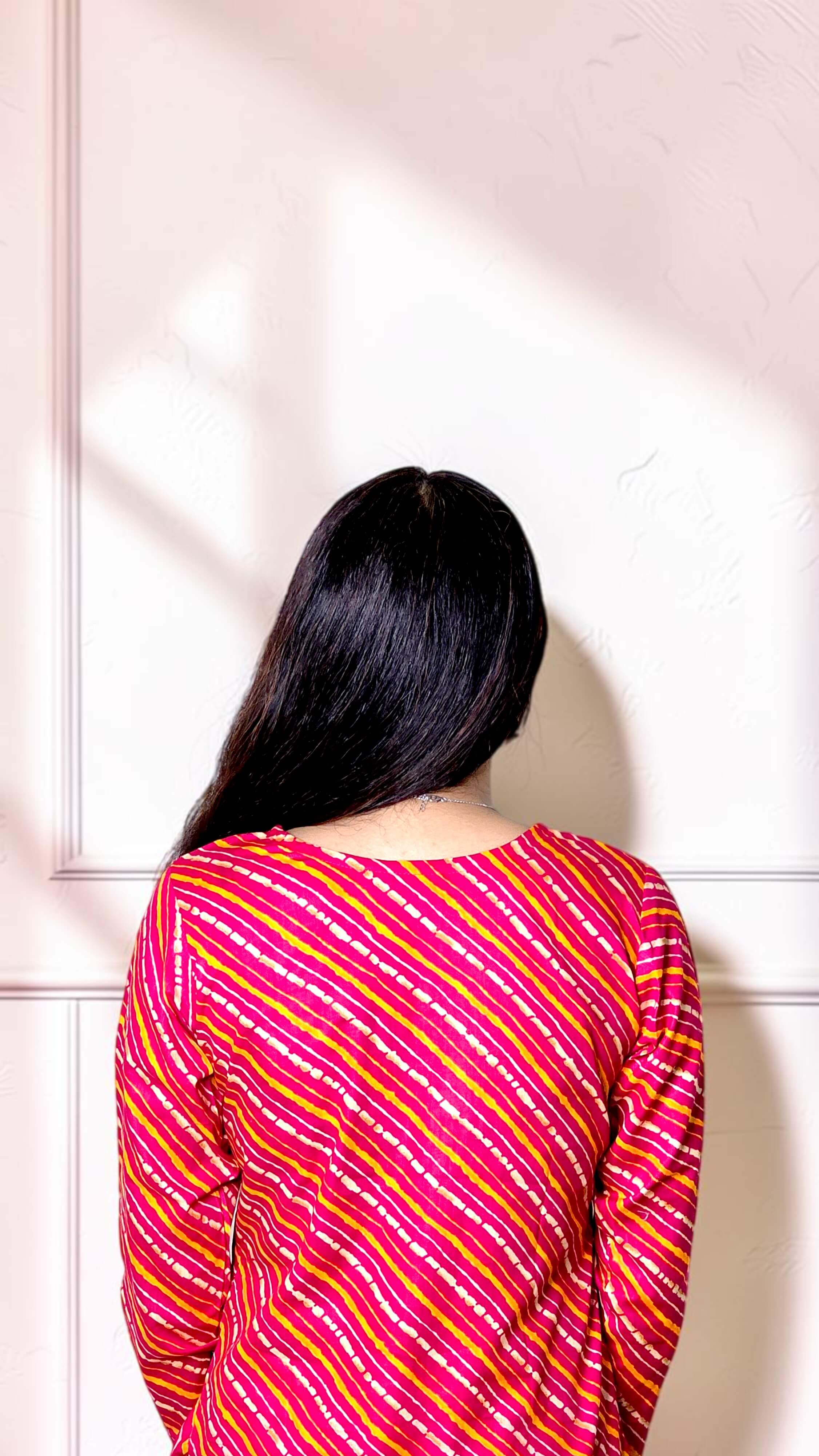 Zareva – Ruby Pink Diagonal Stripe Cotton Straight Kurta - Image 4